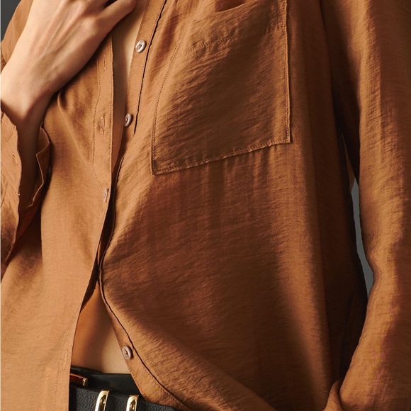 Anthropologie PILCRO brown tunic shirt/dressy button down sz XS NWT - Picture 5 of 10